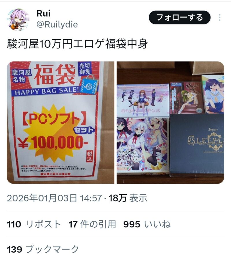 【画像】ヱロゲー10万円福袋の中身がこちらｗｗ